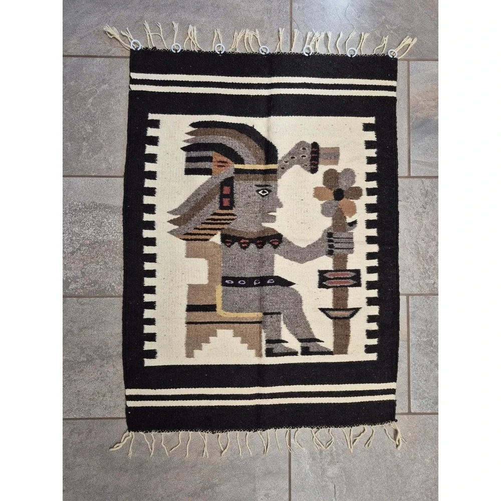 Vintage Southwestern Wool‎ Wall Hanging Navajo Style Kachina Art Rug 37x27